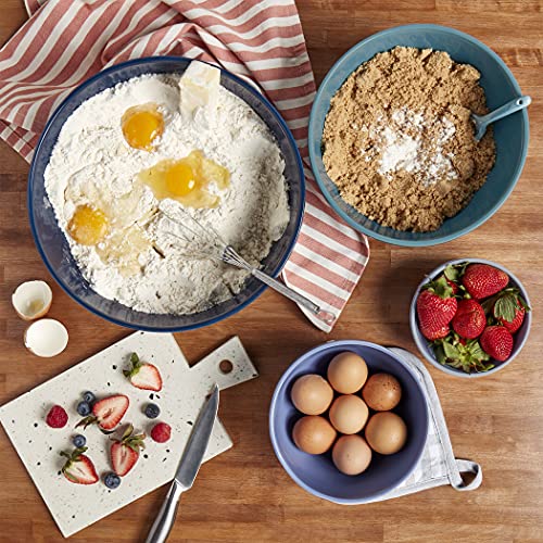 Tabletops Gallery Hobnail Style 4 Piece Stoneware Nesting Mixing Bowl Set for Baking and Cooking