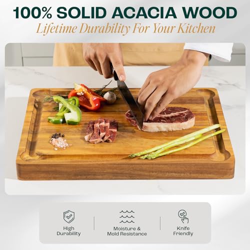 Extra Large Acacia Wood Cutting Board for Kitchen (Acacia / 24"L x 18"W)