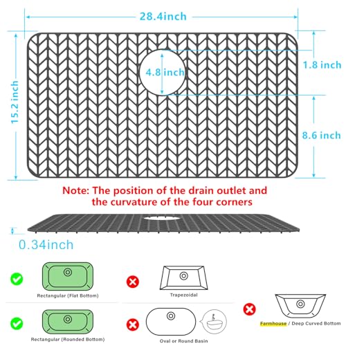 Sink Protectors for Kitchen Sink 28.4"x 15.2"Rear Silicone Sink Mat (28.4"x15.2" / Gray)