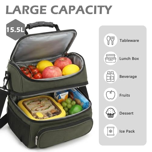 Double Layer Cooler Insulated Lunch Bag Adult Lunch Box Large Tote Bag for Men