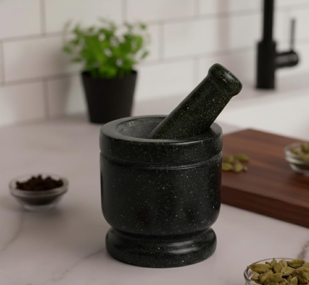 Marble Granite Mortar and Pestle Set (Black Marble / 3 Inch)