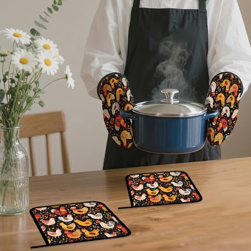 Colorful Rooster Oven Mitts and Pot Holders