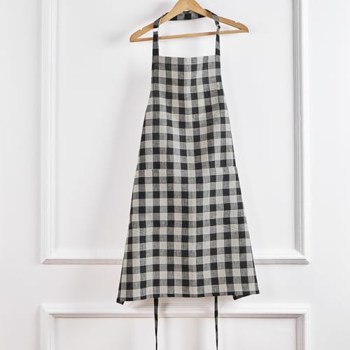 Linen Bib Apron for Men & Women Checkered Apron