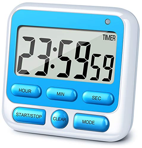 4-in-1 Digital Timer with Count Up/Down, Clock & Alarm, Ring & Silent Modes (Blue)