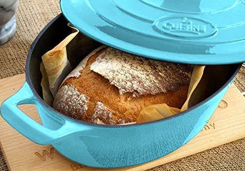 La Cuisine Enameled Cast Iron Oval Dutch Oven Casserole Pot with Lid 5 QT Internal Matte Black Enamel Coating for bread baking For GlassTop Oven (5.0 QT Oval / Teal)