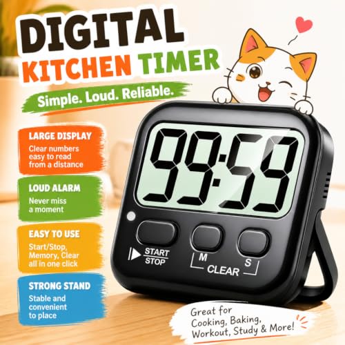 2 Pack Digital Timer for Kids Classroom Kitchen Timers for Cooking (2 * Rich Black)