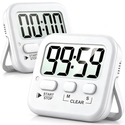 2 Pack Digital Timer for Kids Classroom Kitchen Timers for Cooking (2 * Pure White)