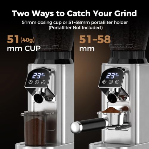 Conical Burr Coffee Bean Grinder with 48 Settings (Silver)