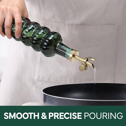 Glass Olive Oil Bottle Dispenser (Elegant Waves / Green)