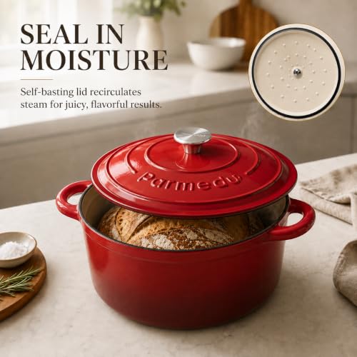 5.5QT Enameled Cast Iron Dutch Oven for Sourdough Bread Red (Cherry Red / 5.5QT)