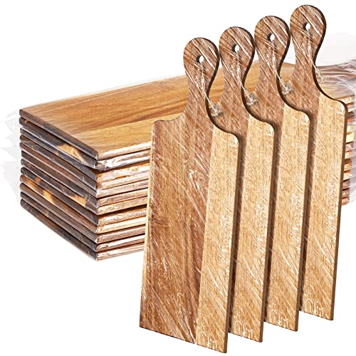 12 Packs Wooden Cutting Board Set with Handles Large Kitchen Serving Plain Chopping Board Bulk Gifts for Mom for Vegetables Meat Pizza Cheese Fruit Bread (17 x 6 Inch)
