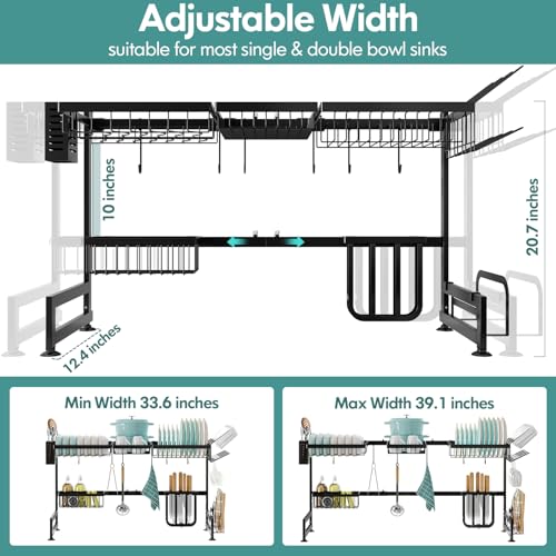 2 Tier Extra Large Stainless Steel Over The Sink Dish Drying Rack (Black / Over Sink 2 Tier)