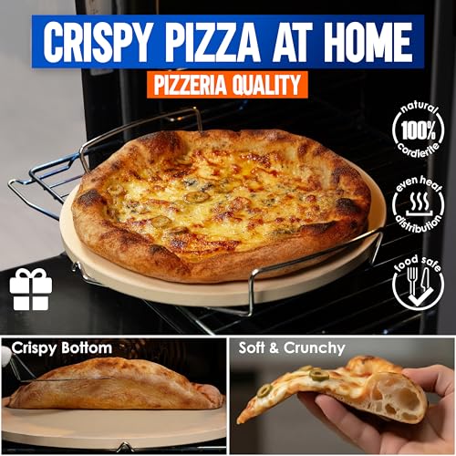 Pizza Stone for Oven and Grill with Handles