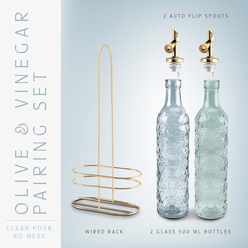 Glass Olive Oil Bottle Dispenser (Floral / Blue)
