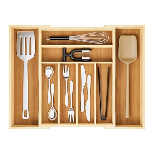 Expandable Bamboo Drawer Organizer Cutlery Natural