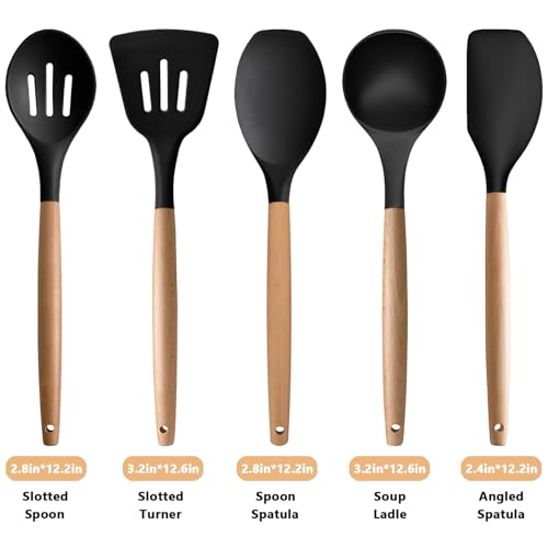 Silicone Cooking Utensils Set of 5 (Standard 5-Piece Set / Black)