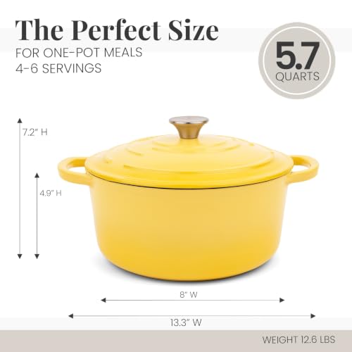 5.7 qt Enameled Cast Iron Dutch Oven Pot with Lid (Limoncello / 5.7 QT)