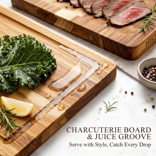 Teak Wood Cutting Board for Kitchen with Storage Stand (Teak brown / 3-Piece Cutting Board Set with Stand)