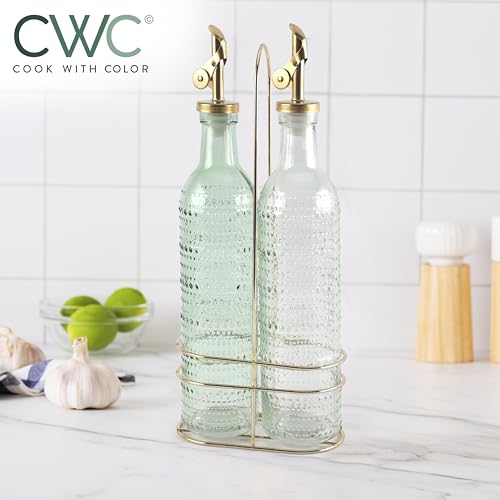 Glass Olive Oil Bottle Dispenser (Champagne Bubbles / Green)