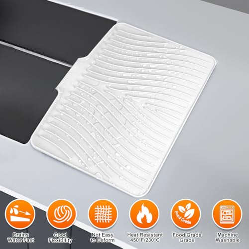 Silicone Dish Drying Mat for Kitchen counter (lvory-Set / 15.8" x 13")