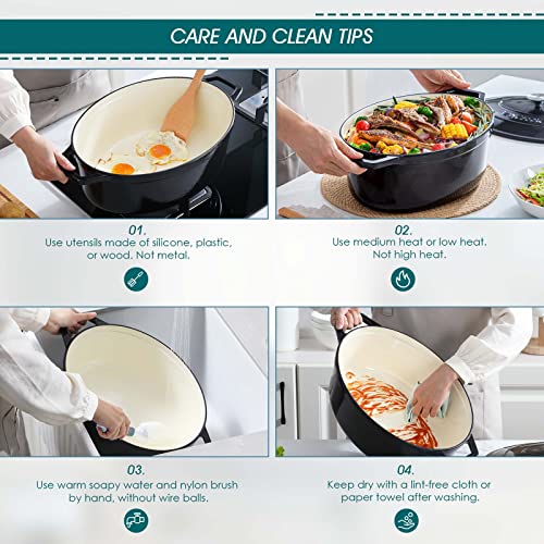 9.3 Qt Oval Enameled Cast Iron Dutch Oven with Lid (9.3 Qt-oval / Black)