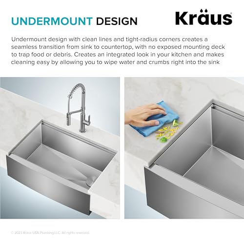 Kore 33 Inch Farmhouse Workstation with In Sink Dish Drying Rack (33 Inch / Flat Farmhouse / Stainless Steel)