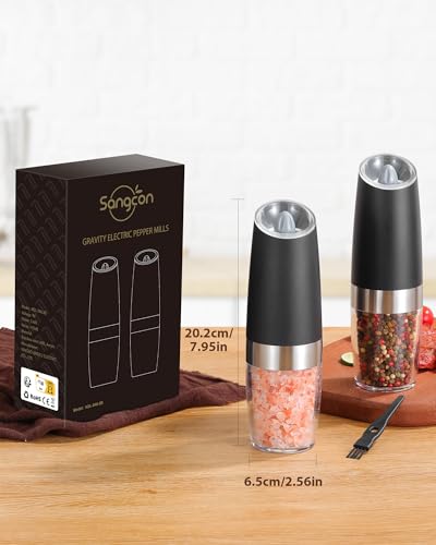 Gravity Electric Salt and Pepper Grinder Set Battery Powered Refillable One Hand Operation