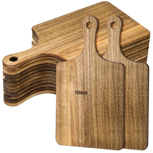 12 Pcs 13 x 7 Inch Acacia Wood Cutting Board with Handle (13"L x 7"W)