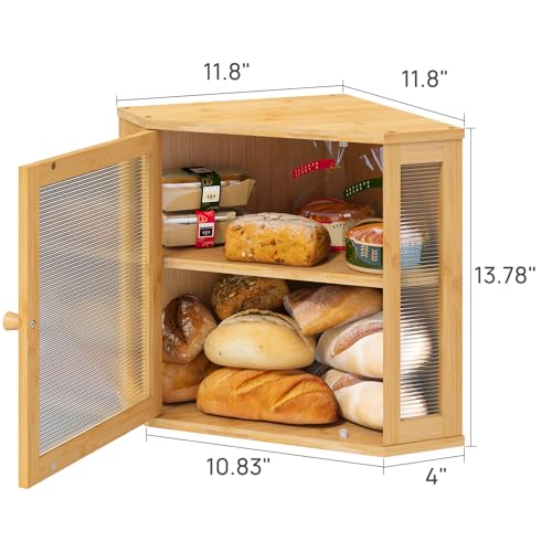 Corner Bread Box for Kitchen Counter (Natural / Medium)