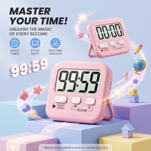 2 Pack Digital Timer for Kids Classroom Kitchen Timers for Cooking (1 * Relaxing Pink)