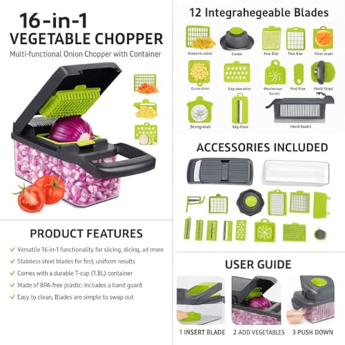 16 IN 1 VEGETABLE CHOPPER AND SLICER WITH CONTAINER
