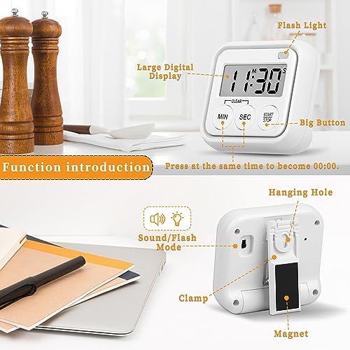 Timer Kitchen Timers for Cooking Classroom Timer for Kids Teachers Digital Magnetic Timers 2 Pack (White)