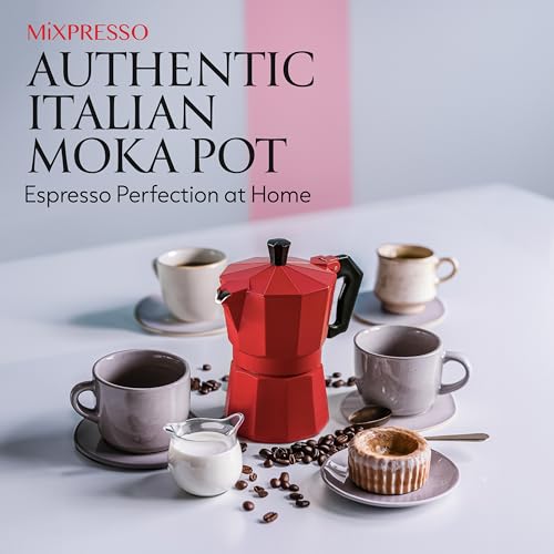 3 Cup Moka Pot Stovetop Espresso Maker (Red / 3 Espresso Cups)