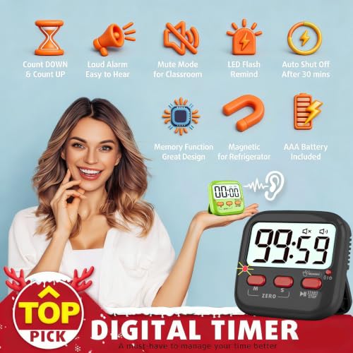 2 Pack Digital Timer for Kids Teacher Classroom Kitchen Office (2 Pack* Majestic Black / 2 Pack)