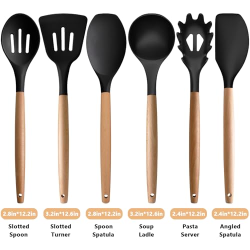 Silicone Kitchen Utensils Set of 6 (Standard 6-Piece Set / Black)