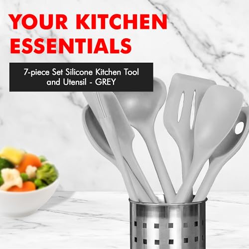 Premium Silicone Kitchen Tools and Utensils Set (7 Piece Set / Gray)