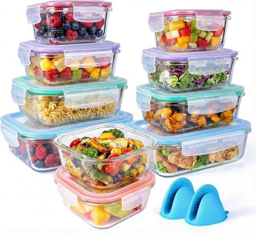 20 Pc Glass Food Storage Containers with Snap Lock Lids