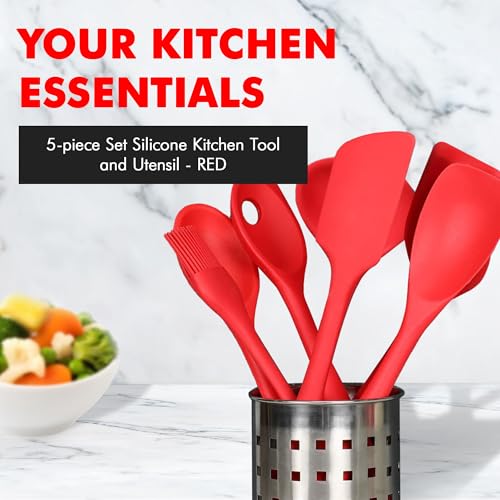 5 Piece Red Premium Silicone Kitchen Tool Set (5 Piece Set / Red)