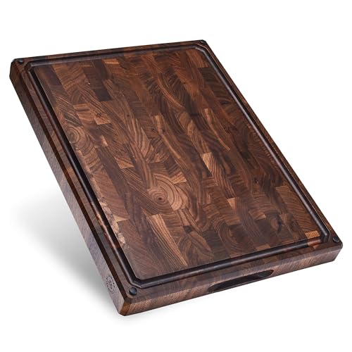 Made in USA Large Thick End Grain Walnut Wood Cutting Board with Non