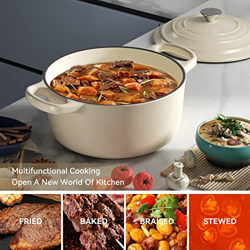 6 Quart Enameled Dutch Oven Pot with Lid (6 QT / Beige)