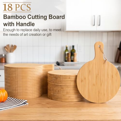 18 Pcs Cutting Board Bulk 13.8" x 9.8" Bamboo Chopping Board with Handle Wood Charcuterie Plank Engraving Serving Kitchen Planks for Wedding Housewarming Gift (13.8" X 9.8" / Bamboo)