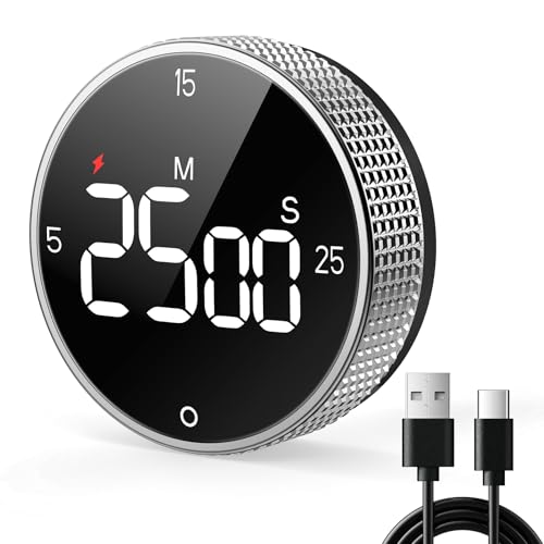 USB Rechargeable Magnetic Kitchen Timer for Cooking (Silver)