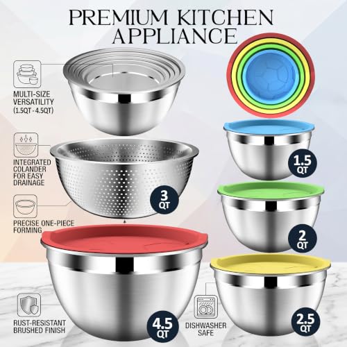 Colorful Mixing Bowls with Strainer (9PCS Multicolor)