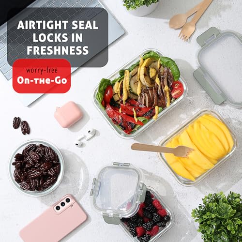 24pc Glass Storage Containers with Lids (Sage Green / 12 Pack)