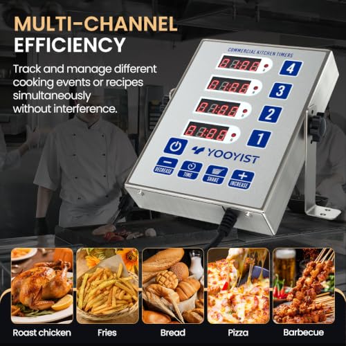 4 Channel Commercial Kitchen Timer Loud Alarm Digital Cook Timer (Silver)