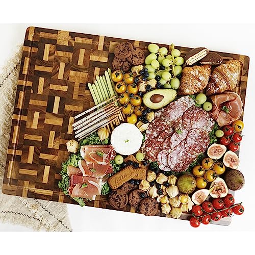 Cutting Board XXL Large End Grain Acacia Wood Mixed With Oak (Acacia XXL)