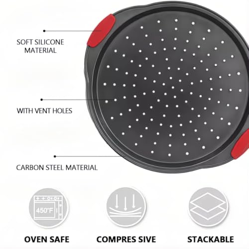 Pizza Tray Round with Silicone Handles