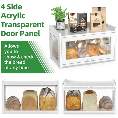 Bamboo Bread Box for Kitchen Countertop (White)