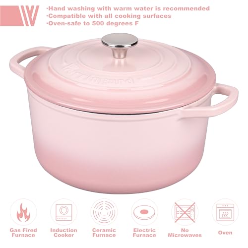 Enameled Cast Iron Dutch Oven Pot with Lid (6 QT / Pink)