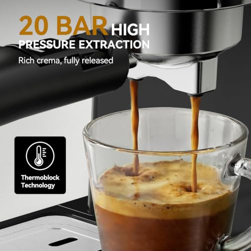 20Bar Semi Automatic Retro Espresso Machine with Milk Frother (Black)